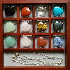 Sterling Silver 12pc Heart Gemstone Pendant Set